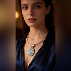 Carolyn Pollack Silver and Blue milky aquamarine Pendant Necklace